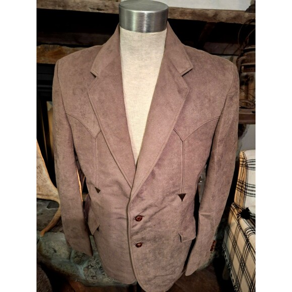 Brad Whitney Western Darts Arrows Suit Jacket Blazer Soft Faux Suede Brown  40 R - Picture 1 of 7